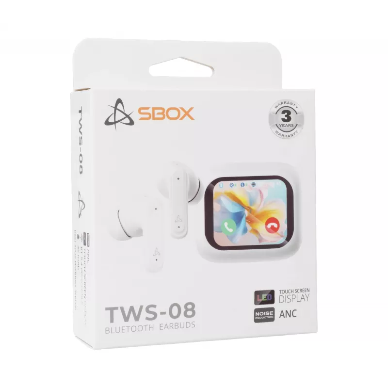 Headphones SBOX EB-TWS08-W Touch Screen Display White