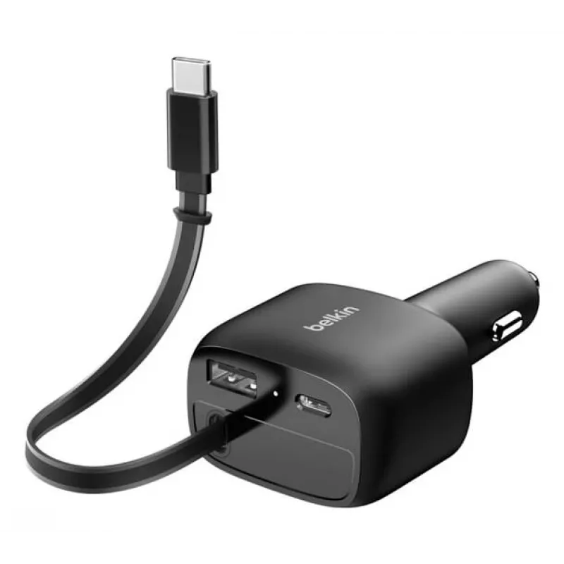 Belkin 75W 2-Port w Retractable USB-C Cbl Car - Cable (CCC001HQBK)