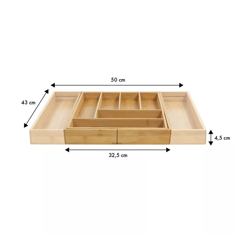 Cutlery drawer organiser GreenBlue GB379 bamboo insert with compartments, natural finish