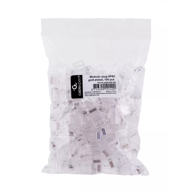 RJ45 plug GEMBIRD PLUG3UP6/100, Cat5, straight male, translucent, gold contacts, pack 100