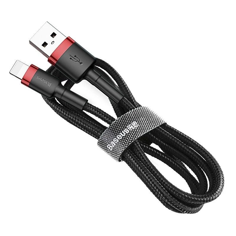 USB-A to Lightning cable Baseus Cafule 2.4A QC 3.0, 1 m — black/red