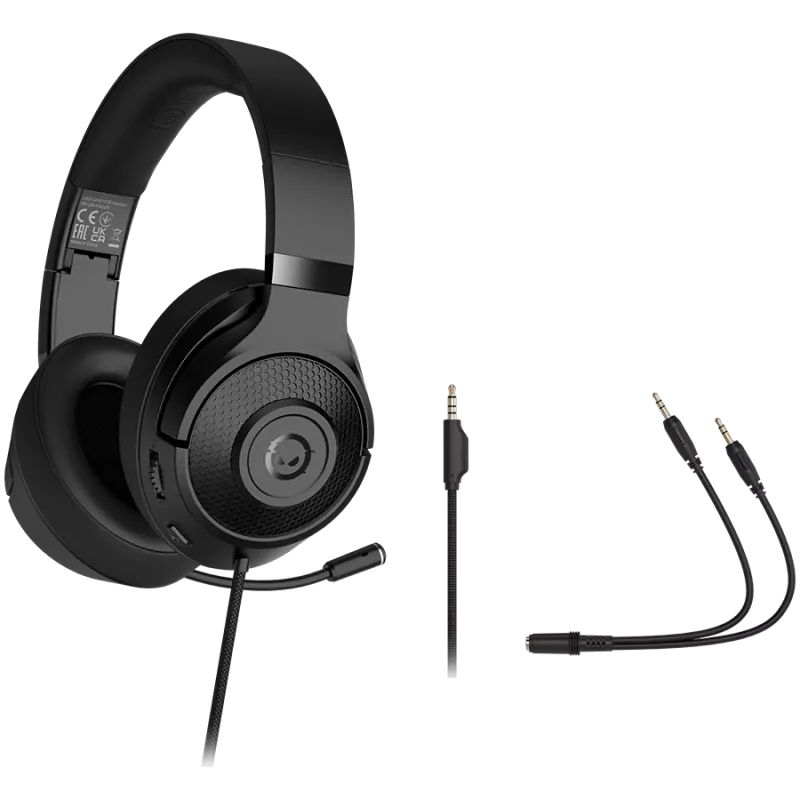 LORGAR Noah 101, Gaming headset with microphone, 3.5mm jack connection, cable length 2m, foldable design, PU leather ear pads, size: 185*195*80mm, 0.245kg, black