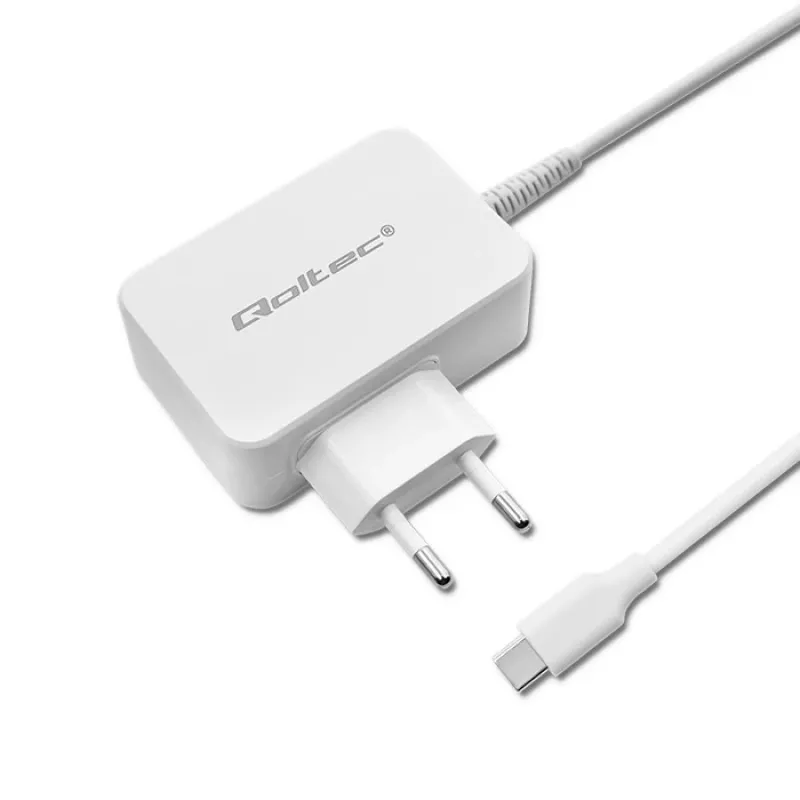Power adapter QOLTEC 51039 65W AC-to-DC 220–240V 20.3V/3.25A Type C white, 1.7 m cable