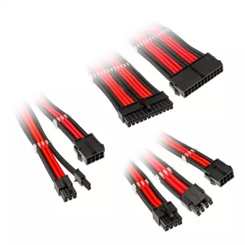 Braided Cable Extension Kit Kolink Core Adept – 20+4pin, 8pin, 4+4pin, 3×6+2pin; lengths 300–350 mm; PET jacket; copper conductors