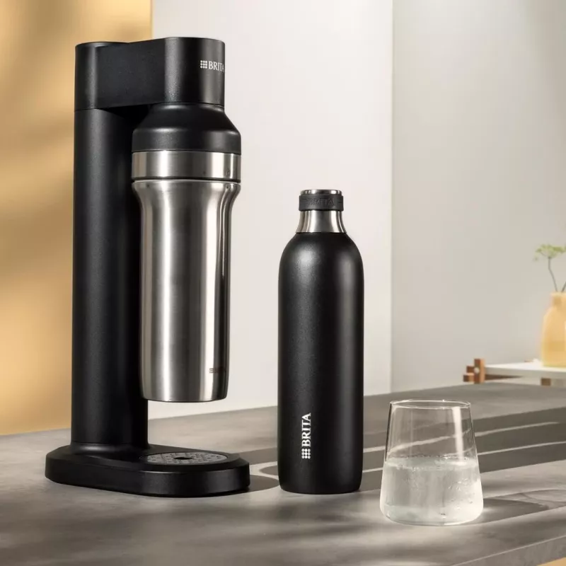 Bottle for carbonator BRITA 118440 — stainless steel, 1 L, dishwasher-safe, ergonomic (93×93×305 mm)