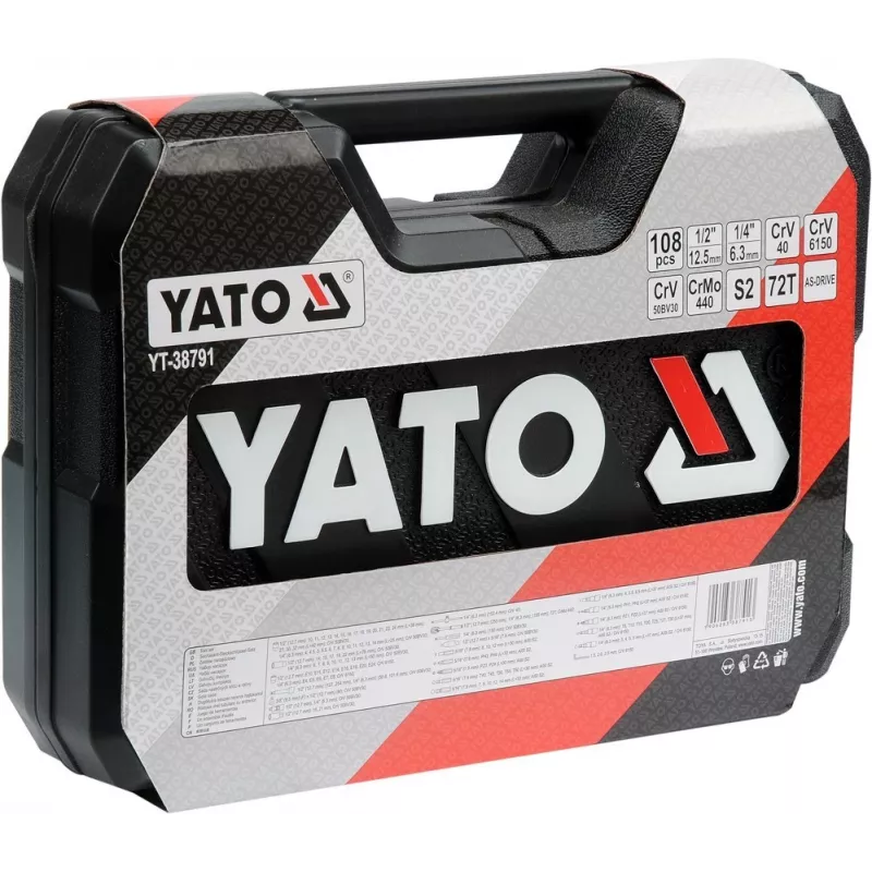 Socket wrench set YATO YT-38791 — 108 pieces, 1/2 inch drive, includes wrench, black case