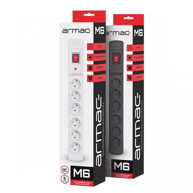 Power strip ARMAC M6 — 6 outlets, 1.5 m cable, black