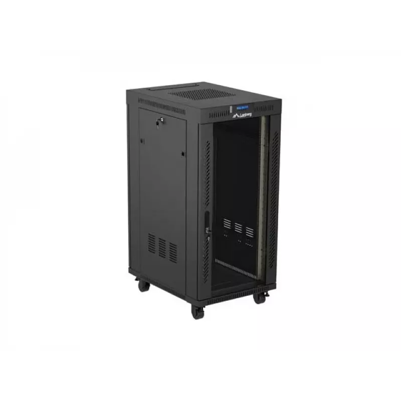 Network Rack Cabinet LANBERG 19 inch 24U 600x800 mm black with glass door and LCD cutout (Flat Pack) v2