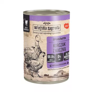 Wet cat food wiejskazagroda Chicken with duck 400 g — adult, gluten‑free, 78.7% moisture