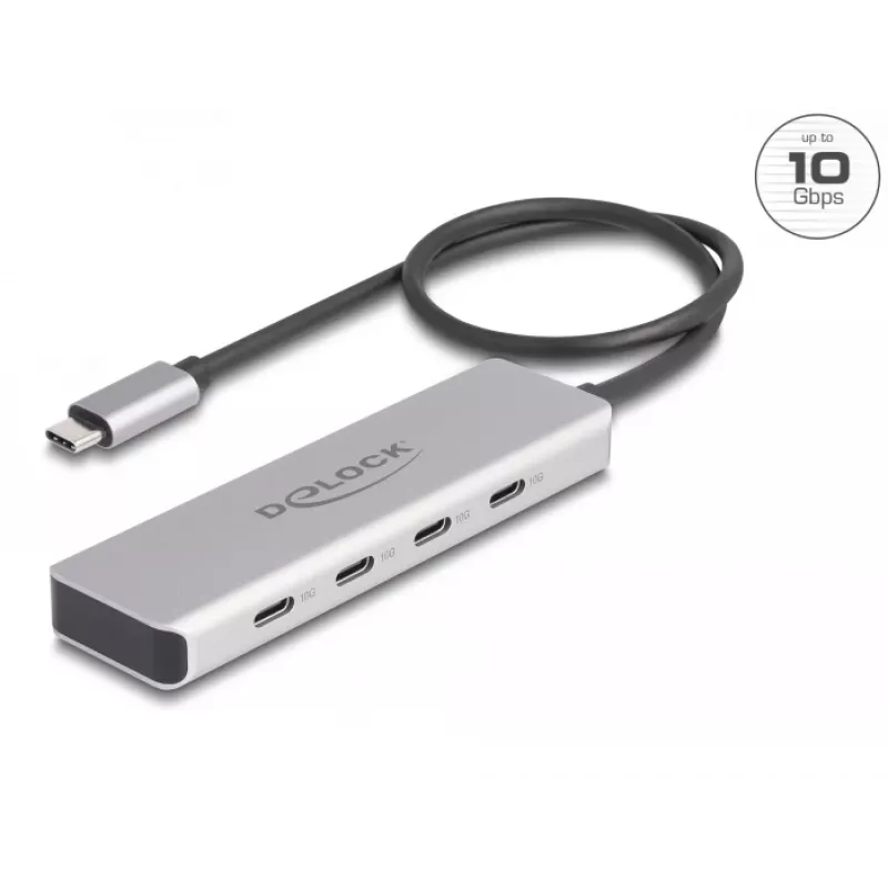 DeLOCK USB Type-C Hub 10 Gbps 4 Ports Aluminium Grey