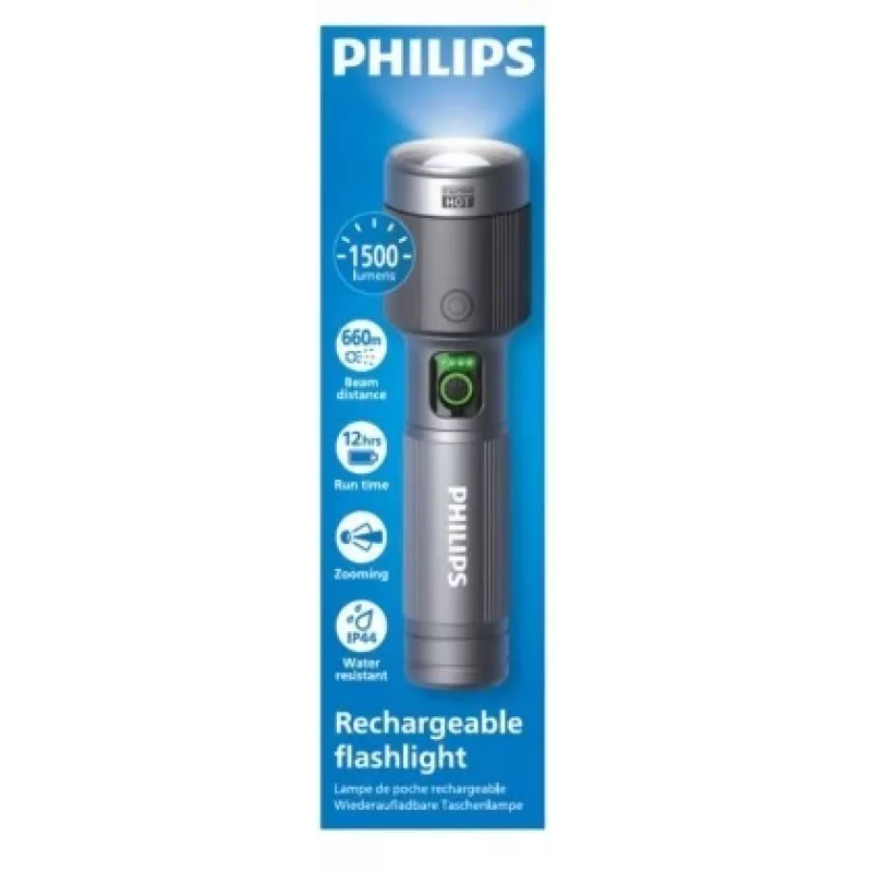 Flashlight Philips Rechargeable USB-C 1500 lm 2000 mAh