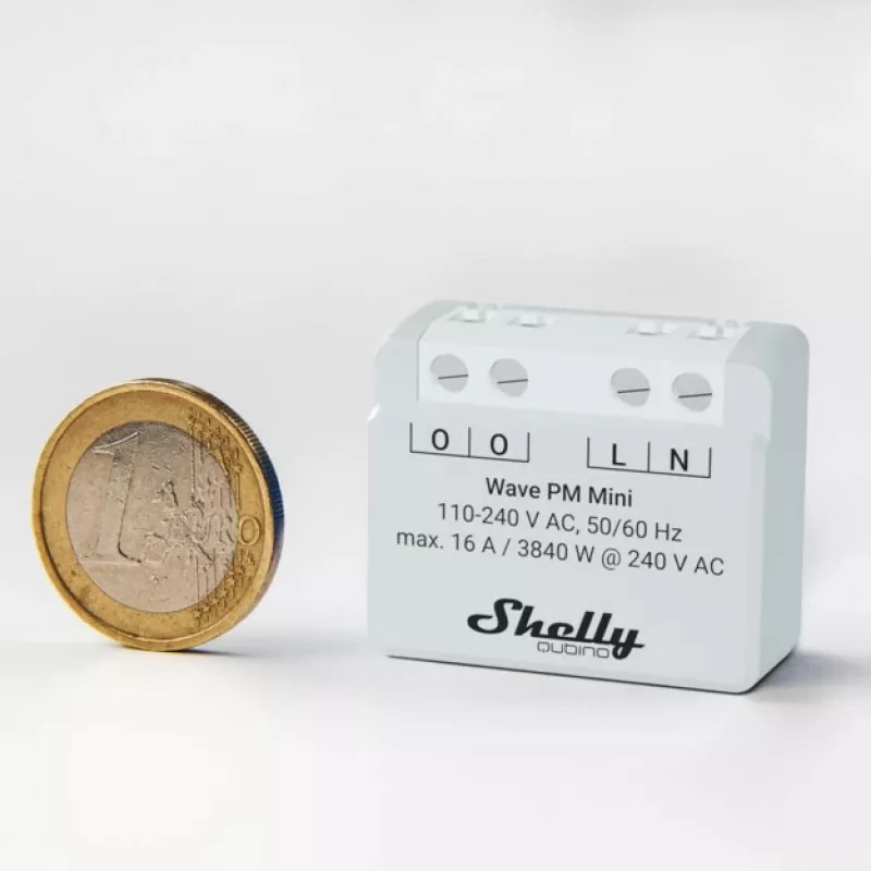 Smart switch Shelly Qubino Wave PM Mini Grey, wireless, 110–240V, 16A, 24–30V DC, 868.4 MHz
