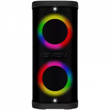 Portable speaker SVEN PS-950, black, power output 2x80W (RMS), TWS, Bluetooth, IPx4, FM, USB, microSD, LED-display, lithium battery