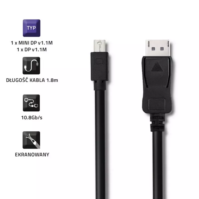 DisplayPort cable Qoltec 50434 1.8 m Mini DisplayPort Black