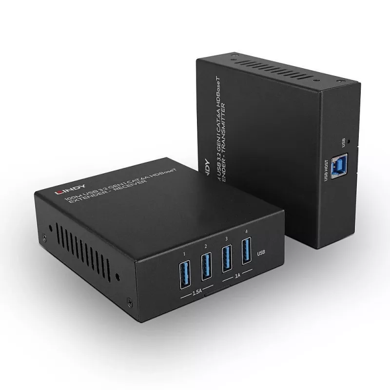 Lindy 100m USB 3.2 Gen 1 Cat.6A HDBaseT Extender, Transmitter & receiver, Wired, 100 m, Cat6a, Black, Metal