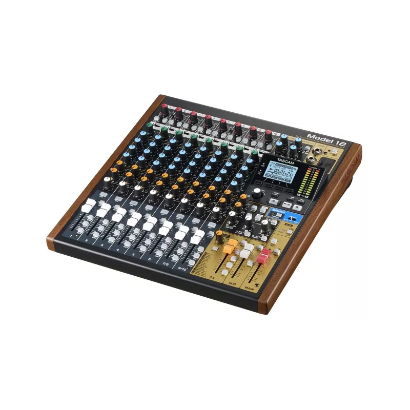 Mixer Tascam Model 12 — 12‑channel analog/digital mixer, 24‑bit, 48 kHz, USB‑C, SD card, Bluetooth 5.0
