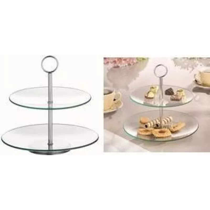 Glass cake stand Esmeyer 2-tier design, model 199-618, clear glass
