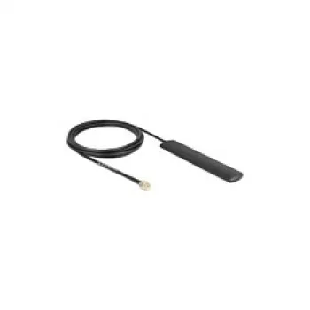 WiFi antenna DELOCK 5.8 GHz RP-SMA plug omnidirectional 3 dBi with 3 m RG-174 cable, black, self-adhesive