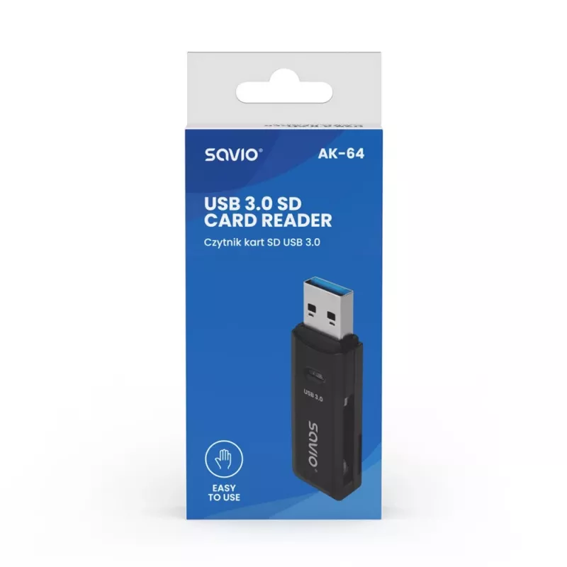 Card reader SAVIO AK-64 USB 3.2 Gen 1 Type-A output, MicroSD slot, 5000 Mbit/s, black