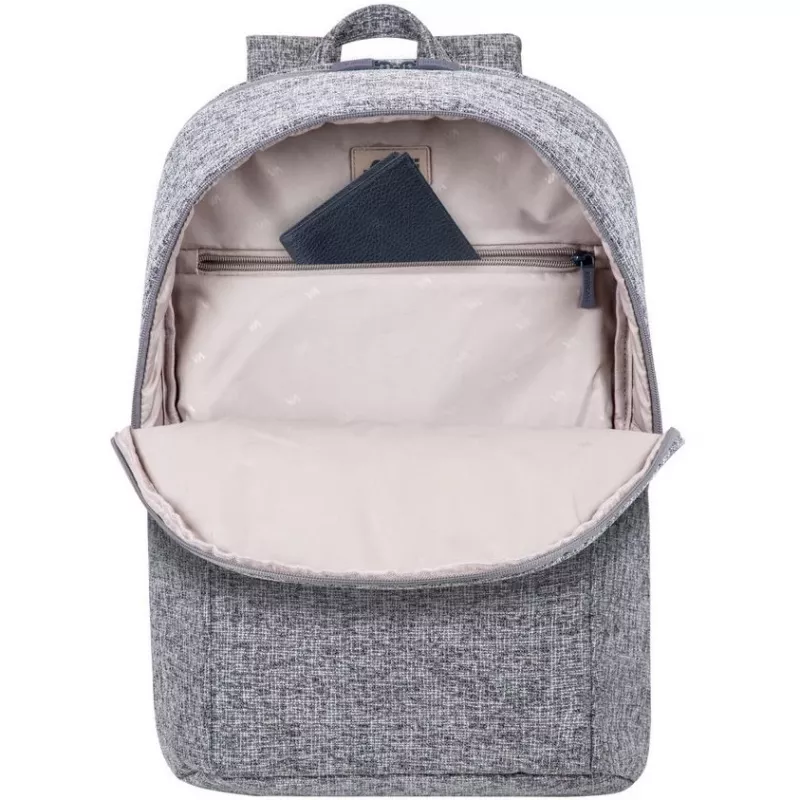 RIVACASE Anvik 15.6 laptop backpack, 15L, gray, waterproof fabric, pockets for 10.5 tablet, smartphone, documents, accessories, bottle