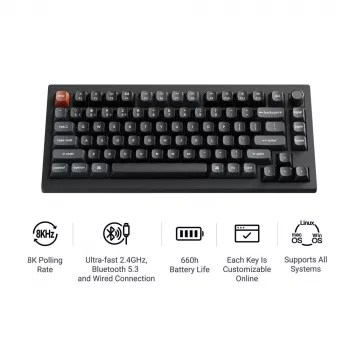 Mechanical keyboard Keychron V1 Ultra 8K — 75% form factor, QWERTY, Bluetooth, RGB, Black