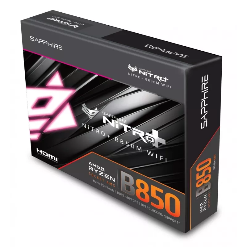 Motherboard Sapphire NITRO+ B850M WIFI — AMD B850, Socket AM5, micro ATX, DDR5, 4x DIMM, Wi‑Fi 6, 2.5Gb LAN, 2x M.2