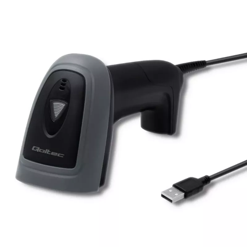 Handheld barcode reader QOLTEC 50863 — 1D/2D scanner, USB wired, LED sensor, black, 5V, 1.8 m cable