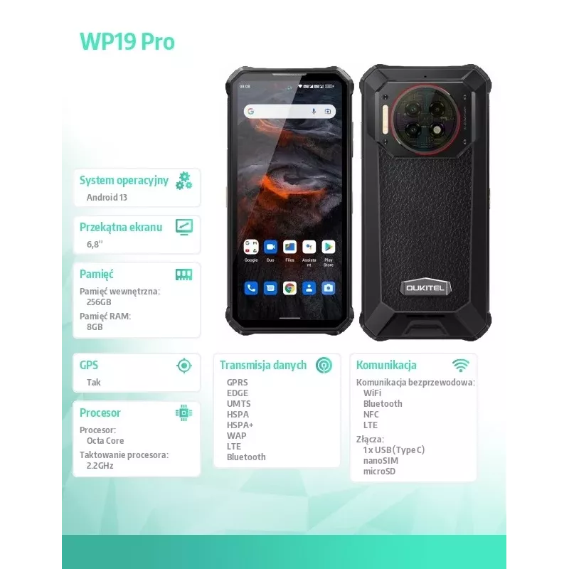 Smartphone Oukitel WP19 Pro 6.78 inch 8GB/256GB Black