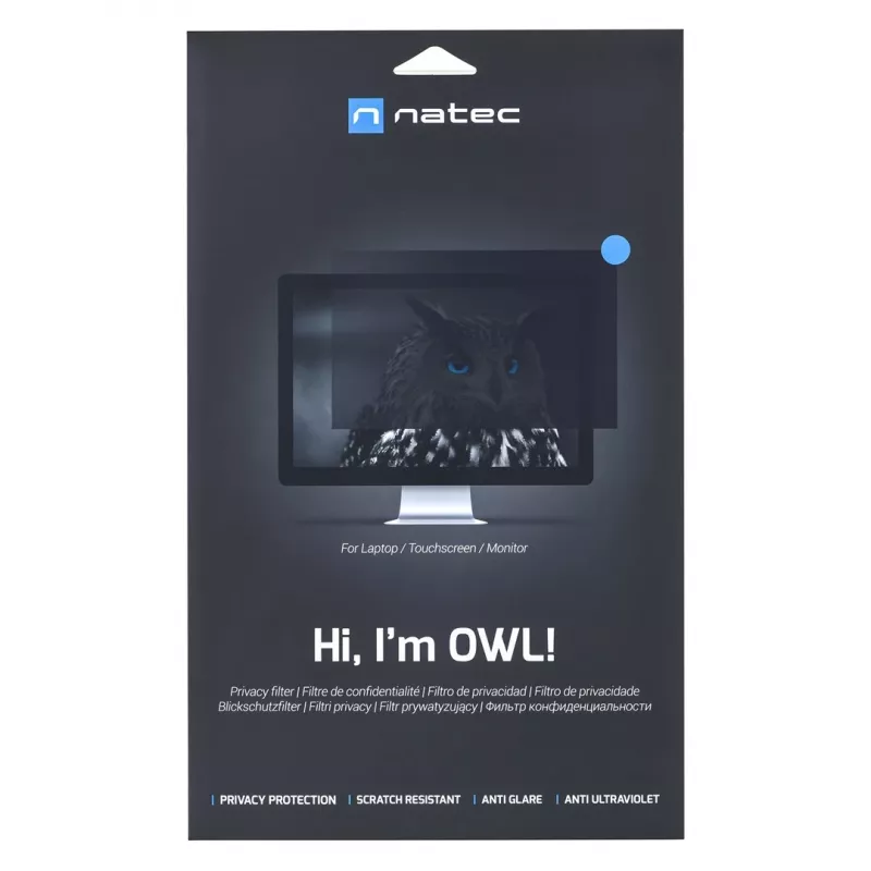 Frameless display privacy filter NATEC Owl 15.6 inch (344.7×194 mm) for 16:9 LCD laptops, touchscreen compatible