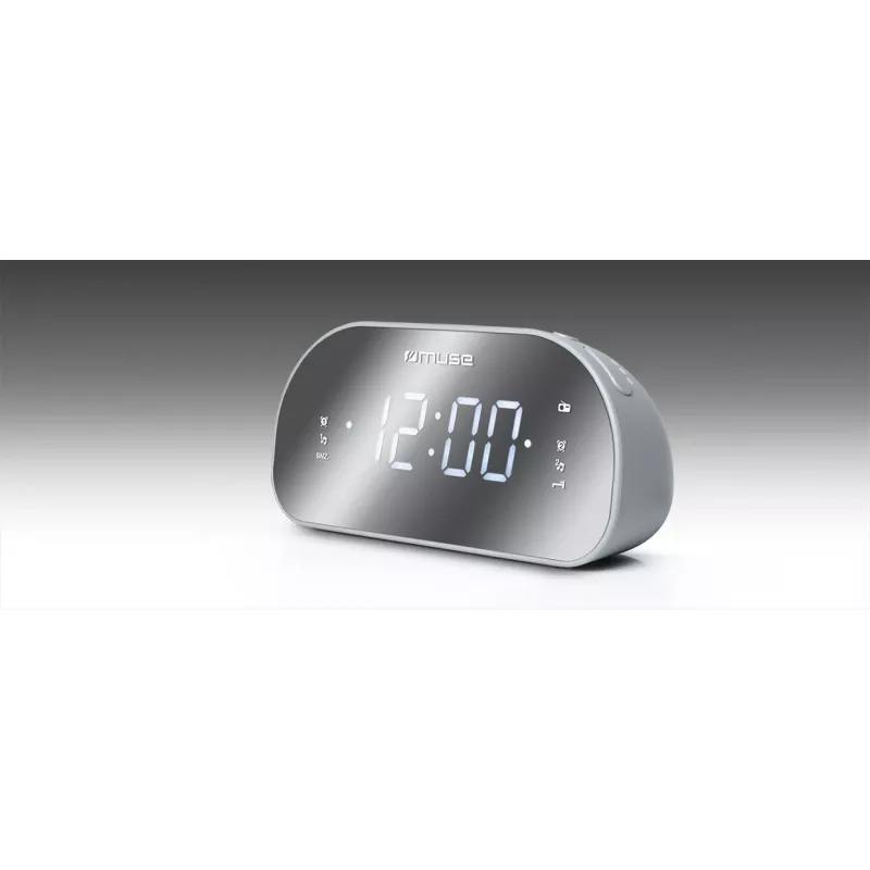 Clock radio Muse M-170CMR — digital clock radio, 1.2 inch LED display, FM, AC 230V, AAA backup, mirror/white