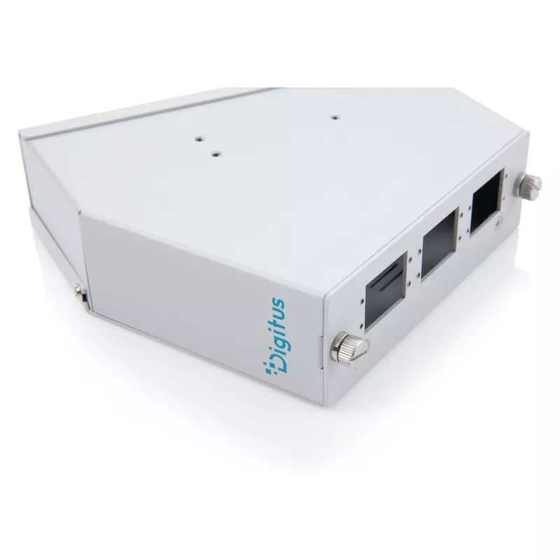 DIN rail fiber optic splice distributor DIGITUS DN-96893 — angled, 6 SC DX / LC Quad, aluminium, grey