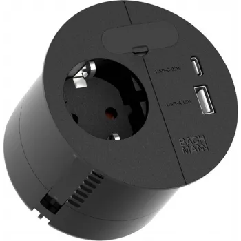 Power strip Bachmann 938.201 with 1×CEE7/3 socket, 1×USB-A/C 22W, 2.0 m cable