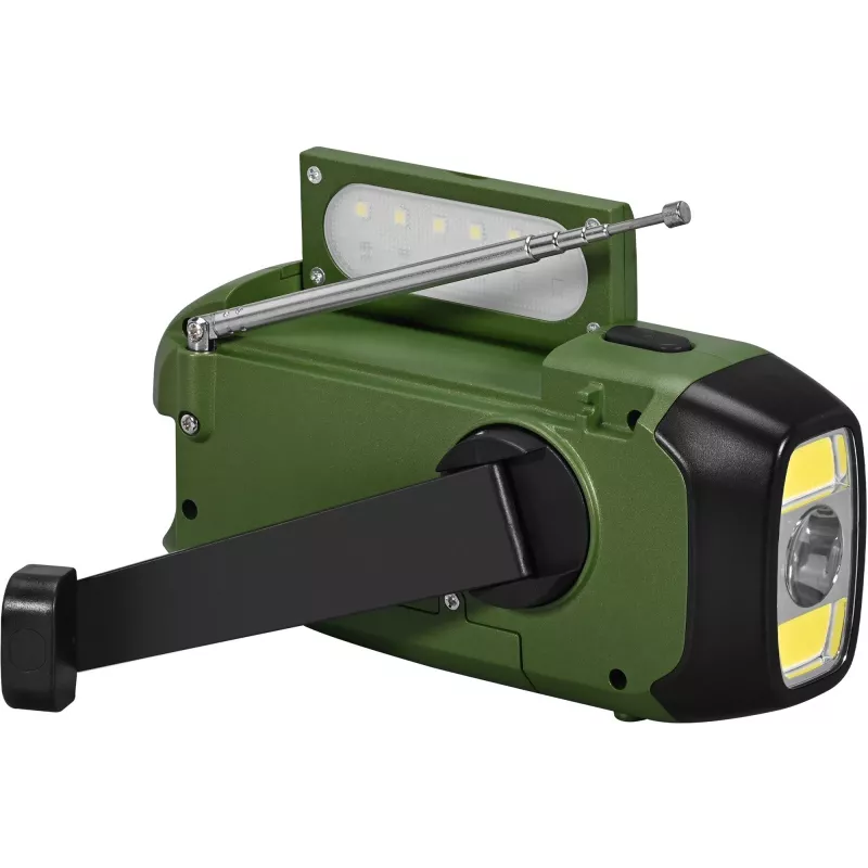 Portable FM/AM Radio SENCOR SRD1000SCLGR with Bluetooth, solar/hand-crank/USB-C charging, 2000mAh battery, IPX4, LED lights