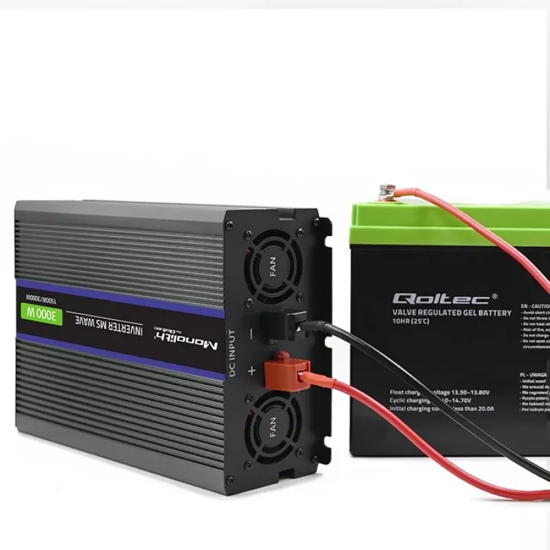 Power inverter QOLTEC Monolith 3000 MS Wave, 12V→230V, 1500/3000W, with USB