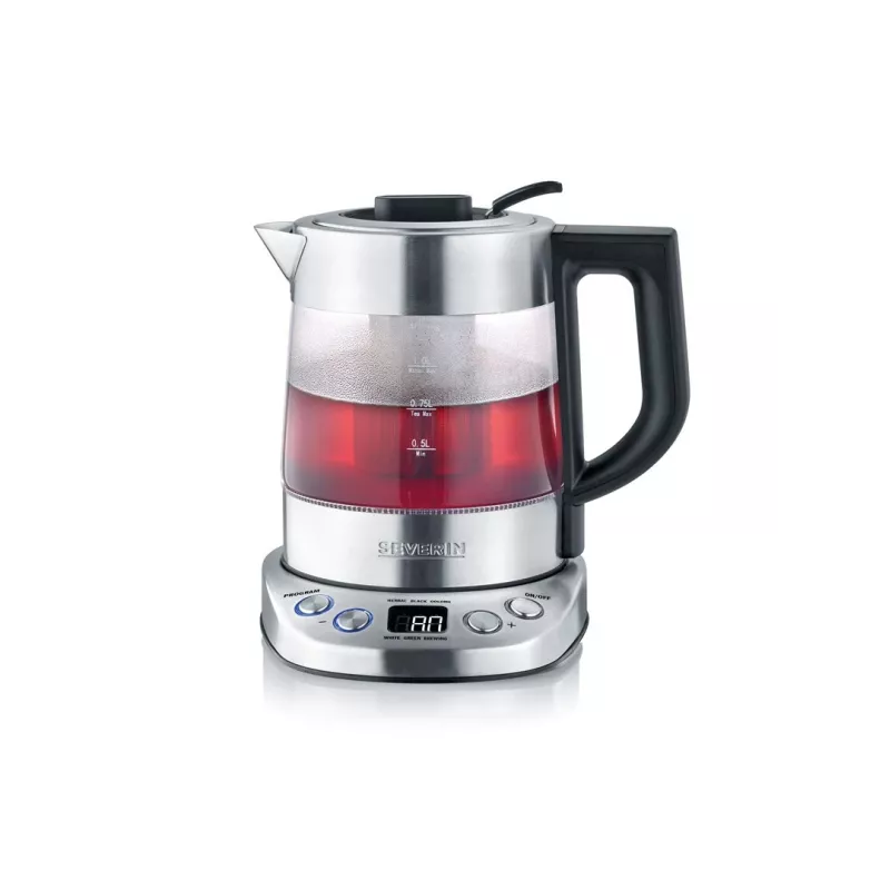 Electric kettle SEVERIN 1 L 2200 W glass and stainless steel, 5 temp settings, LED display