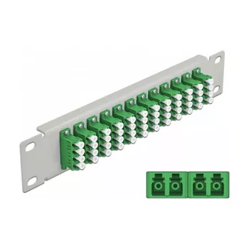 Fiber Optic Patch Panel DeLOCK 10 inch 12 Port LC Quad Green 1U Grey