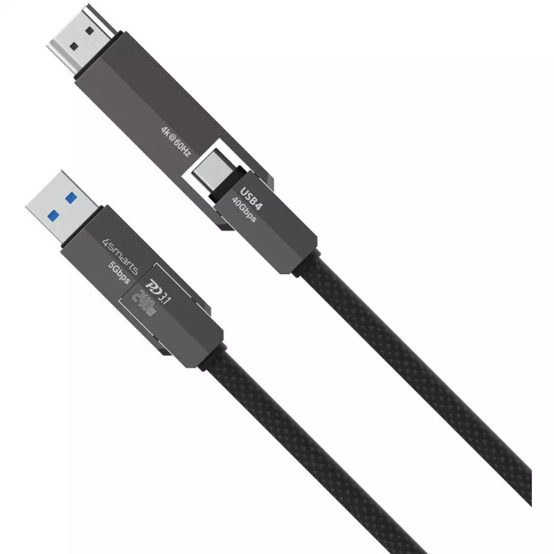 USB4 HDMI cable 4smarts ComboCord 240W 1.5 m – USB4 to HDMI, 240W power delivery, 1.5m length