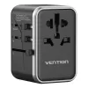 Vention power travel adapter FJFB0 65W — 2× USB-C PD/PPS, 2× USB-A (QC/BC), HDMI output, aluminium/black