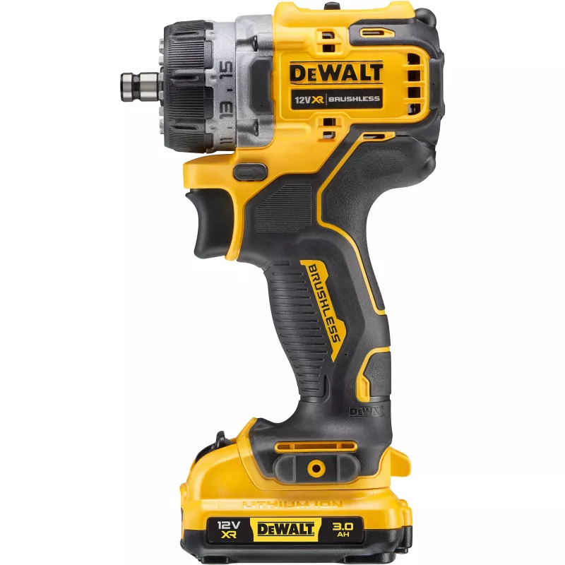 Pistol grip drill DeWalt DCD703L2T-QW — 12V, 3.0Ah x2, 1500 RPM, 10 mm keyless chuck, 25.5 N·m, 0.9 kg