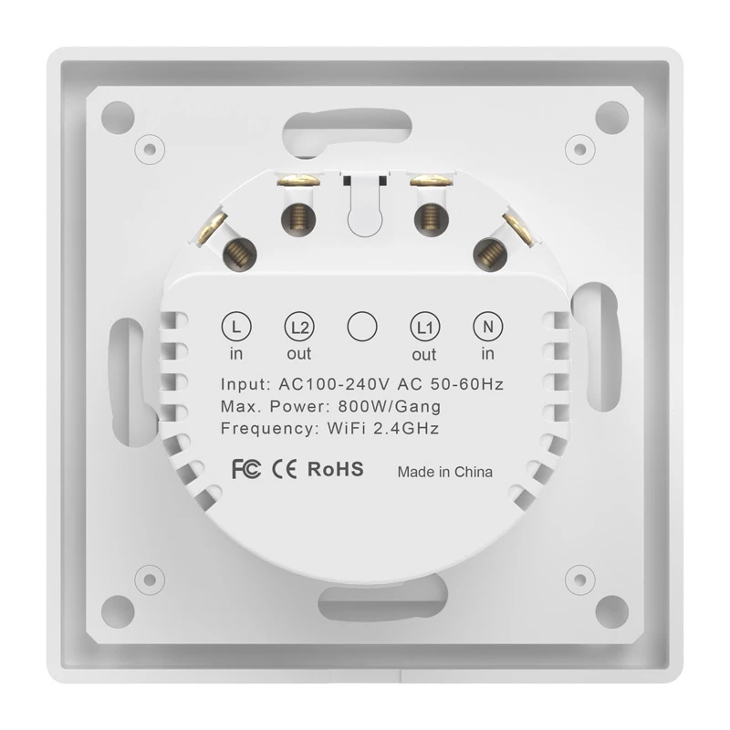 Wall-mounted WiFi Touch Light Switch Avatto TS20-EU-W2 — 2-gang, white