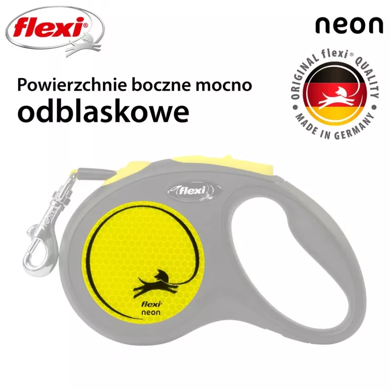 Retractable lead Flexi New NEON 5 m - tape leash, for small dogs up to 15 kg, black/yellow