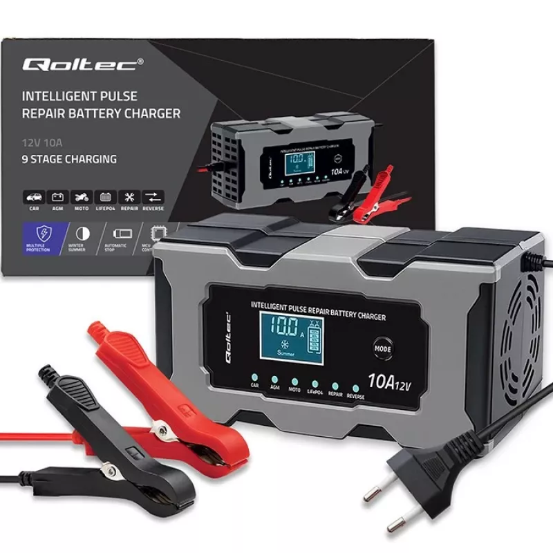 Charger QOLTEC 52493 12V 10A with repair function for AGM batteries