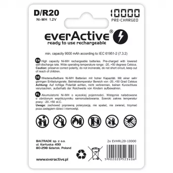 Rechargeable battery everActive EVHRL20-10000 D NiMH 1.2 V 2 pcs