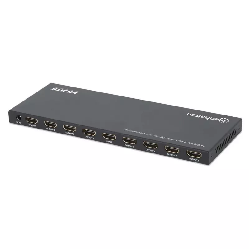 Manhattan 4K@60Hz 8-Port HDMI Splitter with Downscaling, Splits One HDMI Input to Eight HDMI Outputs (1x8), 18G, EDID Switch for Downscaling, Black