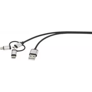 Renkforce USB Cable USB 2.0 USB-A Plug, USB-C™ Plug, USB-Micro-B Plug, Apple Lightning Plug 1.00 m Dark Grey gesleeved (RF-3335108)
