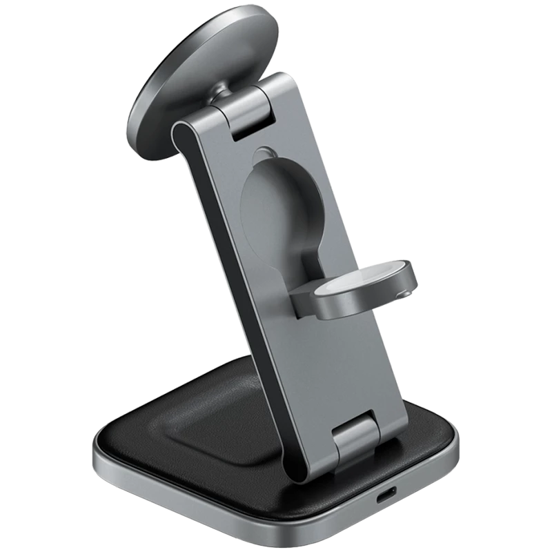 SATECHI 3-in-1 Foldable Qi2 Wireless Charging Stand (Space Gray) with Type A,C,G plugs