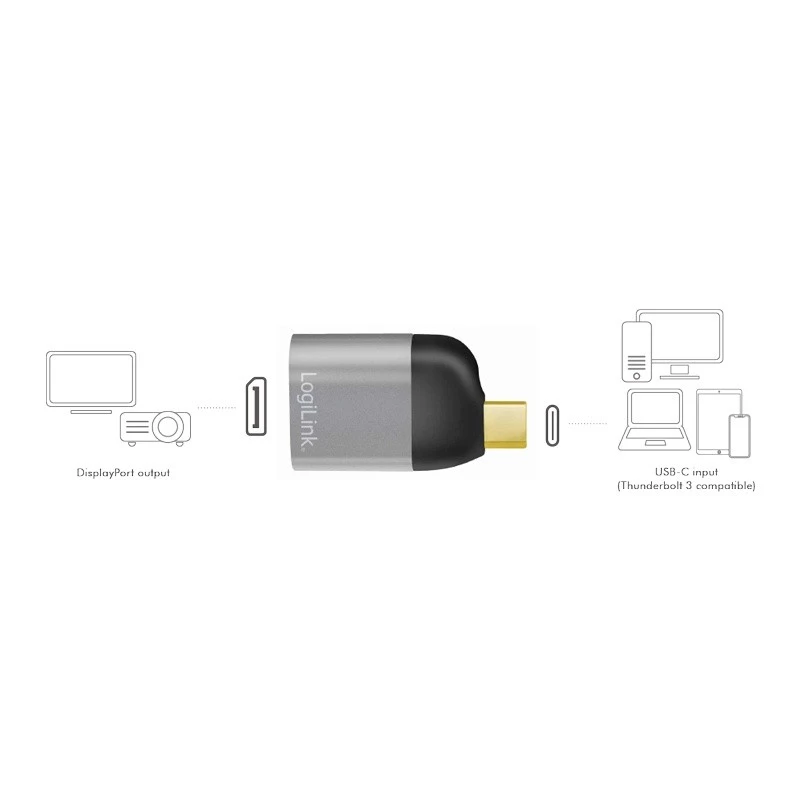 LogiLink CUA0204 USB-C to DisplayPort Cable Gender Changer Black Grey