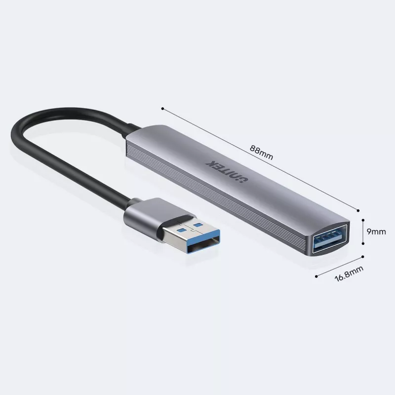 Unitek H1208A USB-A Hub, 4 Ports (1x USB-A 5 Gbps, 3x USB-A 2.0), Aluminium, Silver