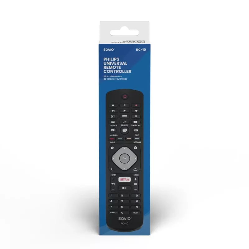 SAVIO remote control RC-10 for Philips TV, IR wireless, black, press-button input