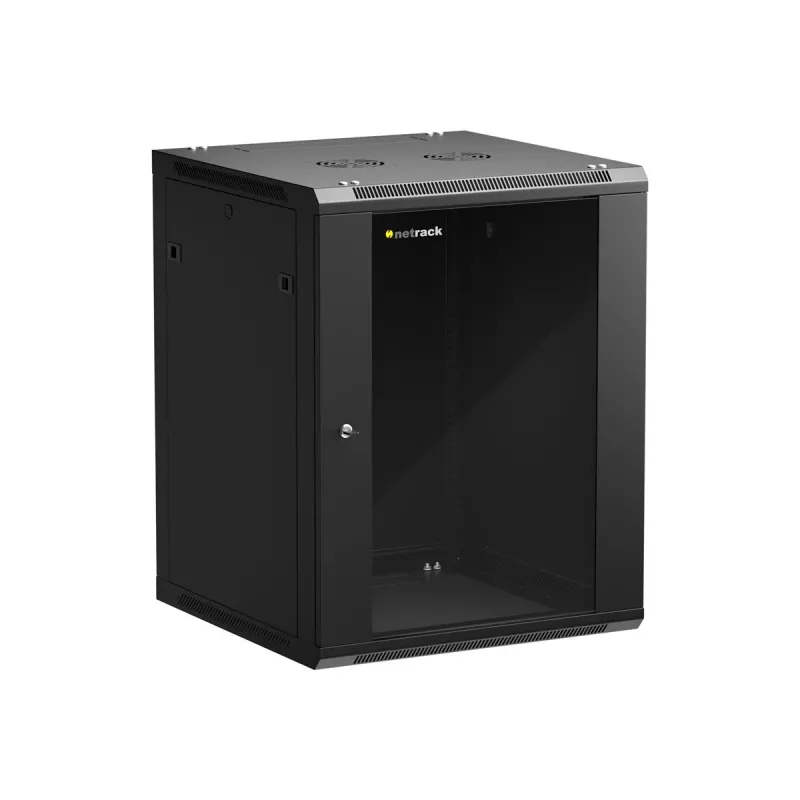 NETRACK 019-150-66-022 wall/hanging cabinet 19inch 15U/600 mm glass door black remov. side pan.